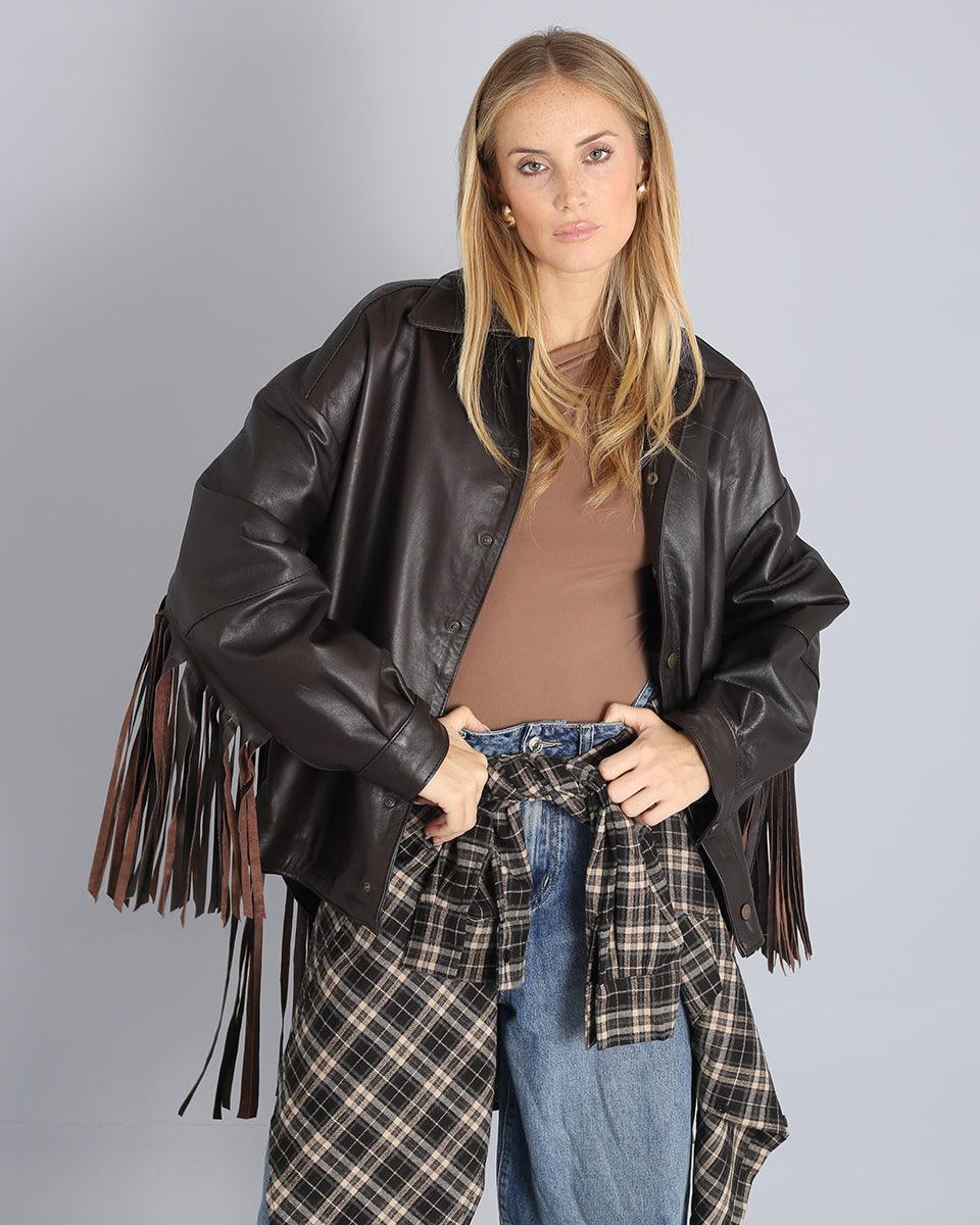 Giacca Pelle Giubbotto Con Frange Zara Leather Jacket Giubbotti