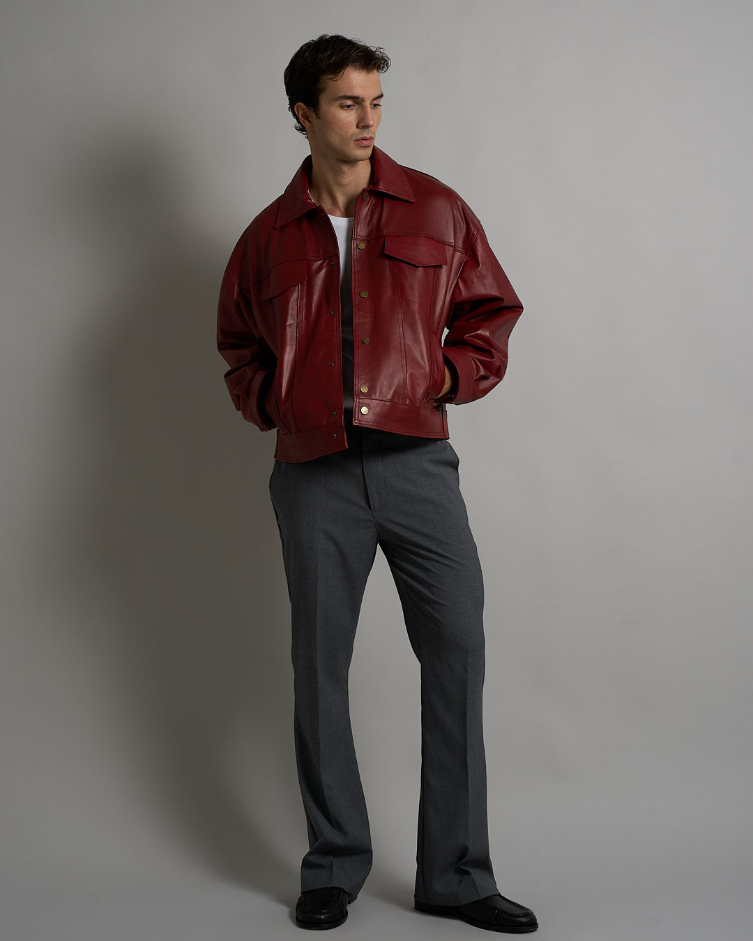 Giacca in pelle cropped Bordeaux – MSM STUDIO1