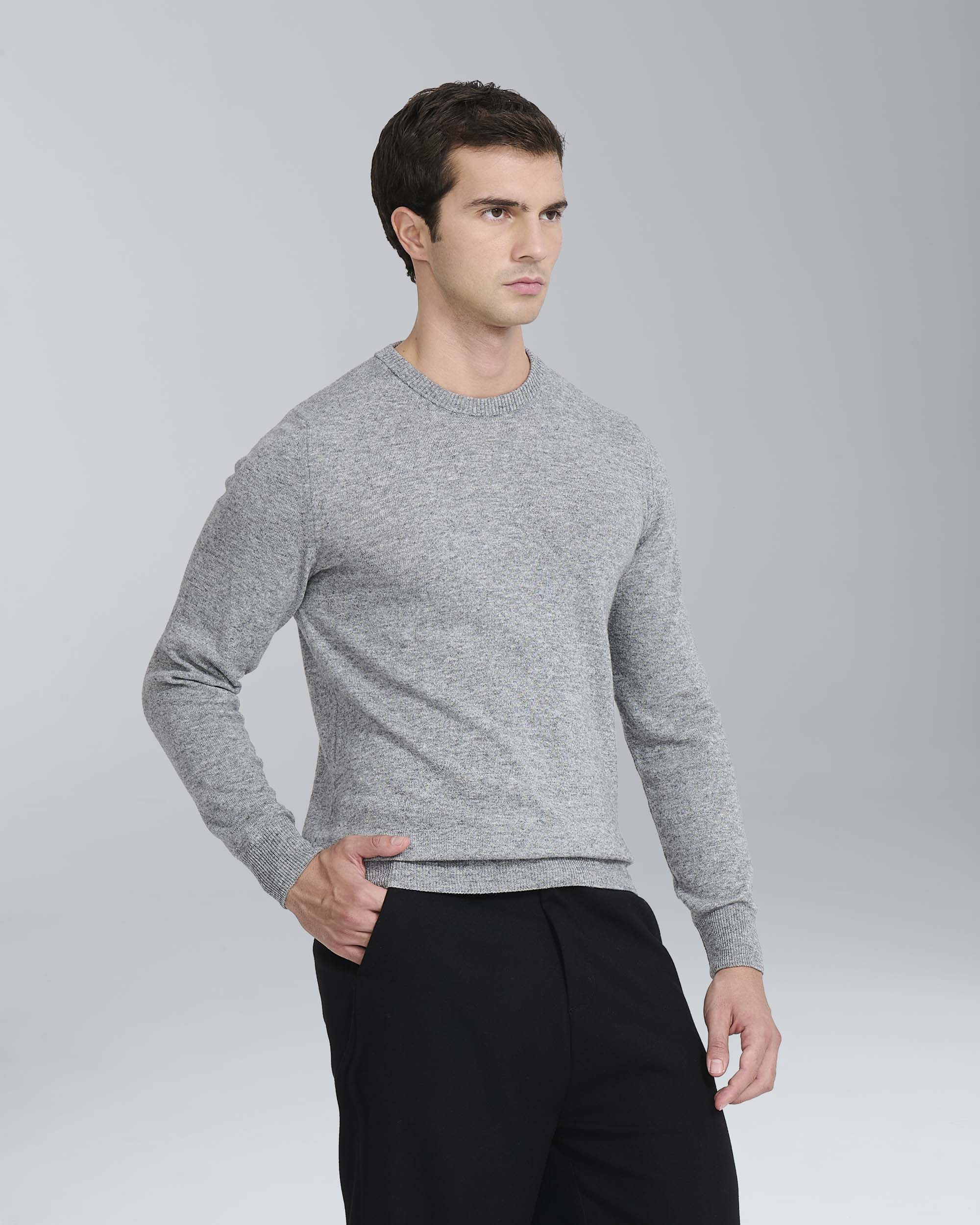 Pullover girocollo in misto cashmere