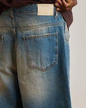 Bermuda Jeans Baggy Sabbiato in doppio stone con pietra
