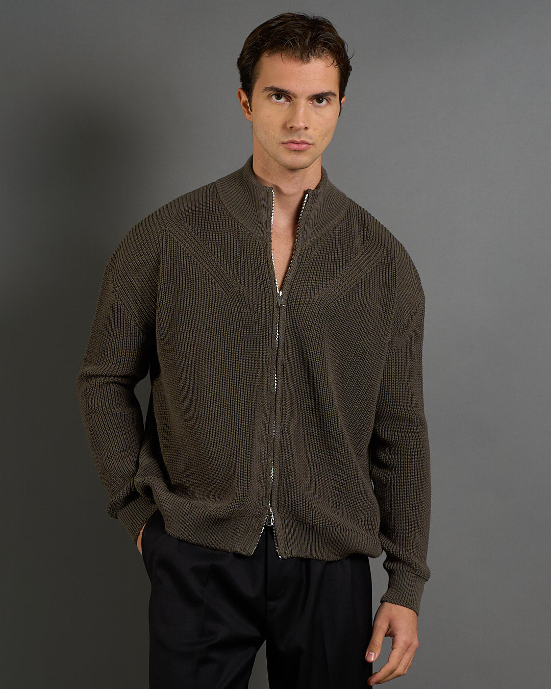 Cardigan in maglia con zip in lana merinos Limited Edition