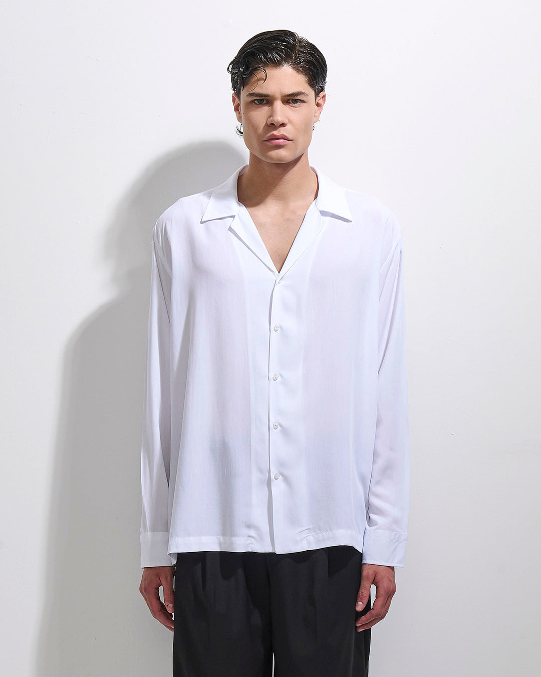 Camicia in viscosa collo a bowling
