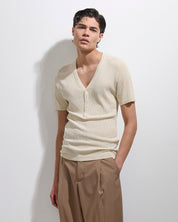Maglia scollo a V a coste mezza manica