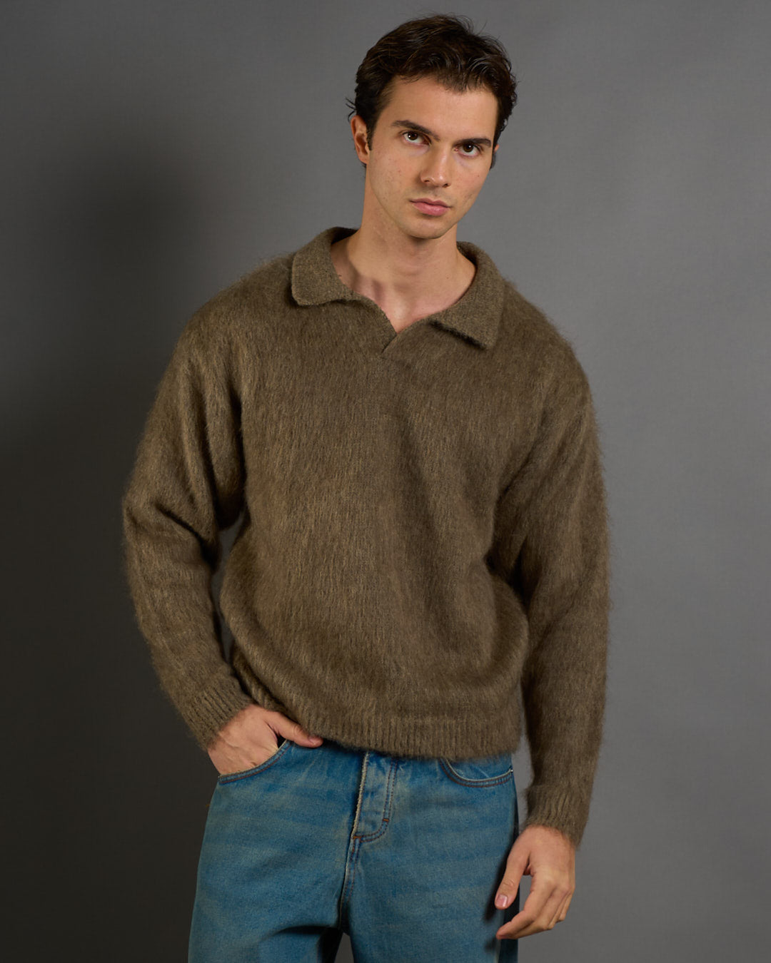 Polo con colletto in lana Mohair