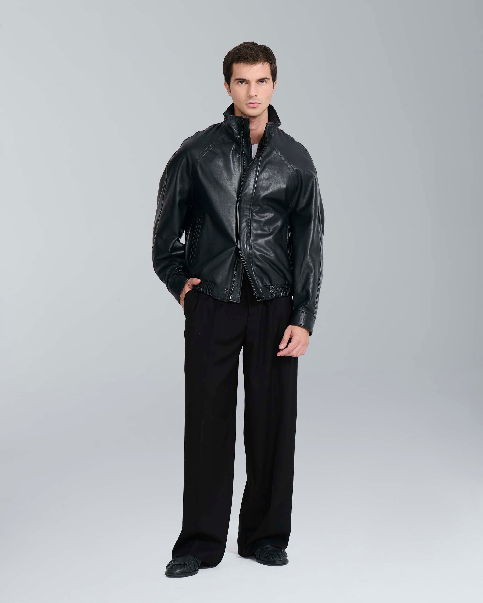 Bomber in pelle relax fit