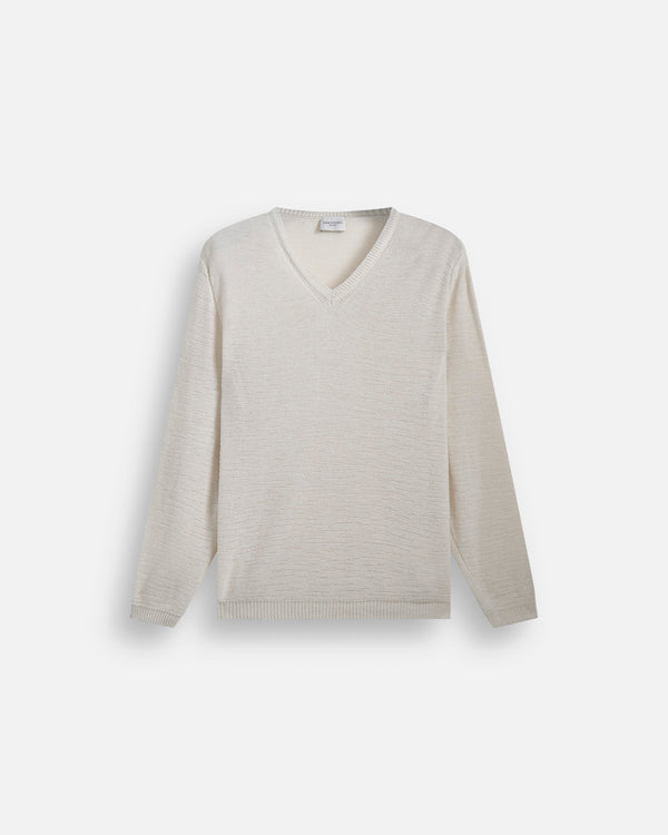 Maglia scollo a V trama fiammata