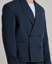 Giacca cropped doppiopetto gessata