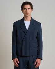 Giacca cropped doppiopetto gessata