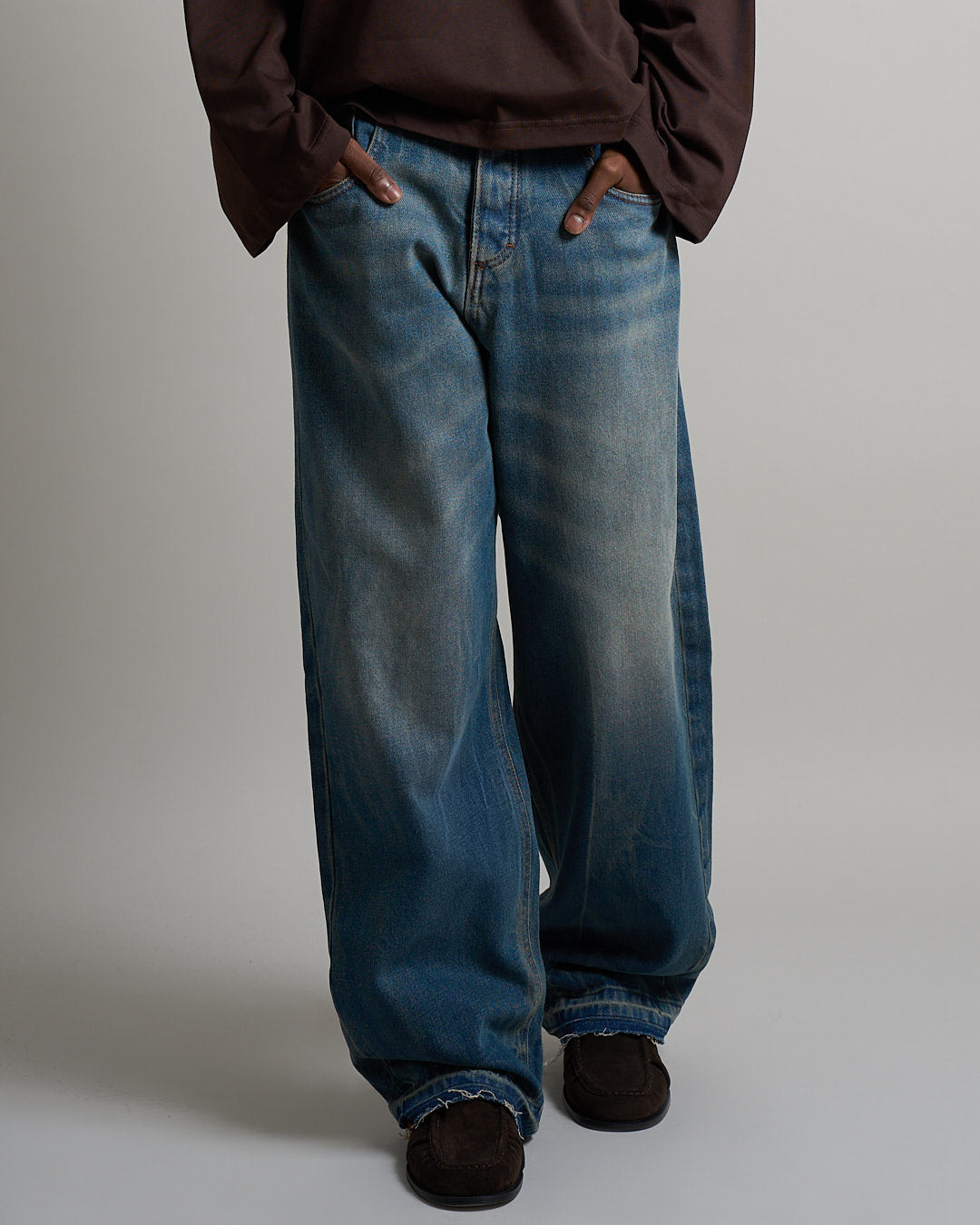 Denim Baggy fit Sabbiato Legato con spruzzo