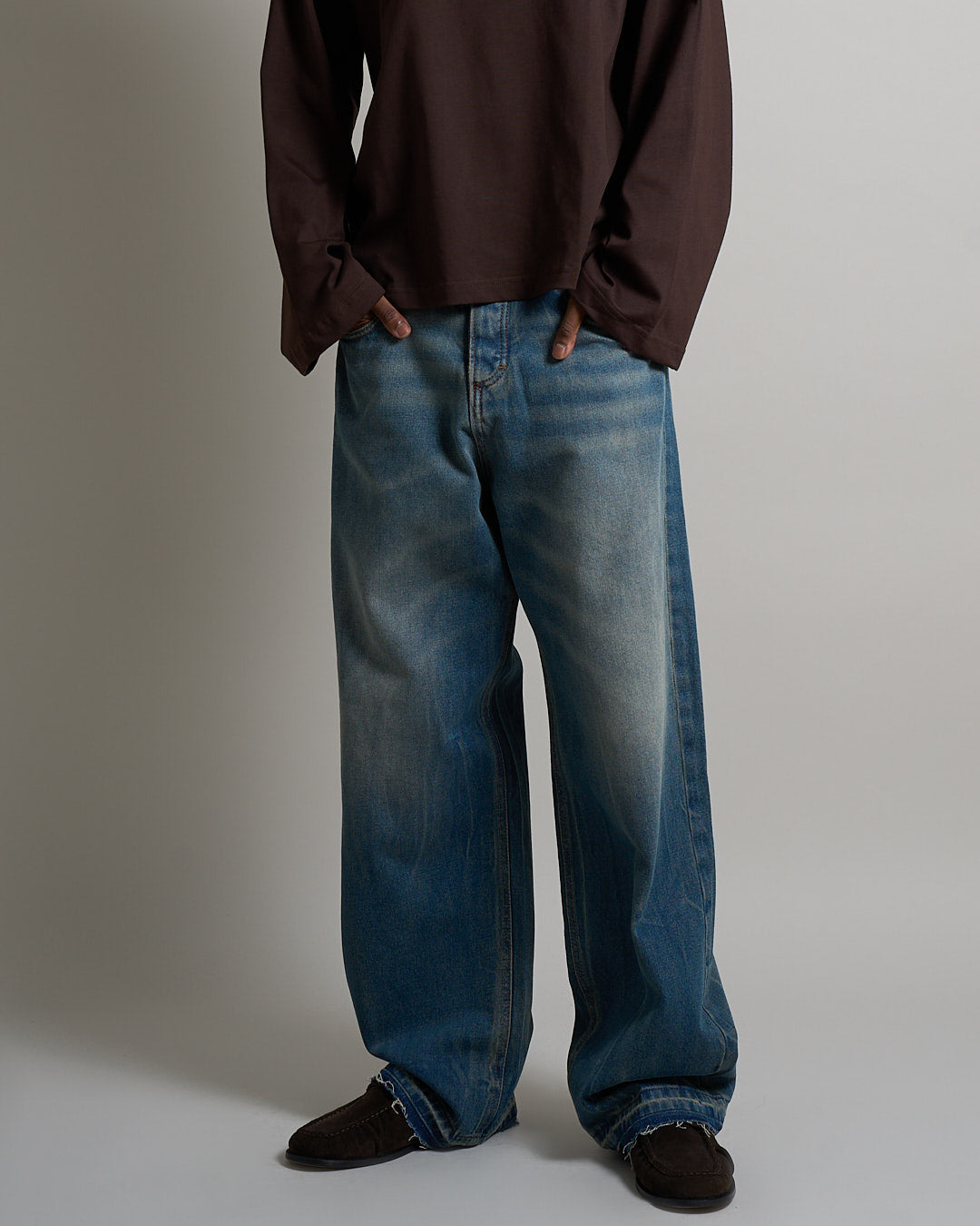 Denim Baggy fit Sabbiato Legato con spruzzo