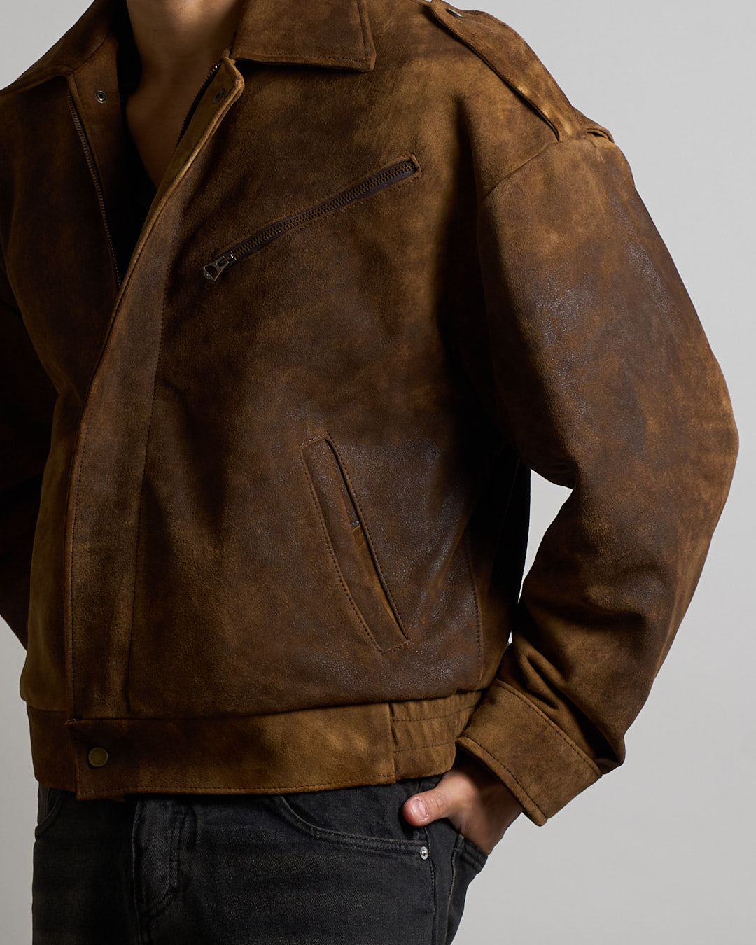 Bomber Over in pelle Sfarinato