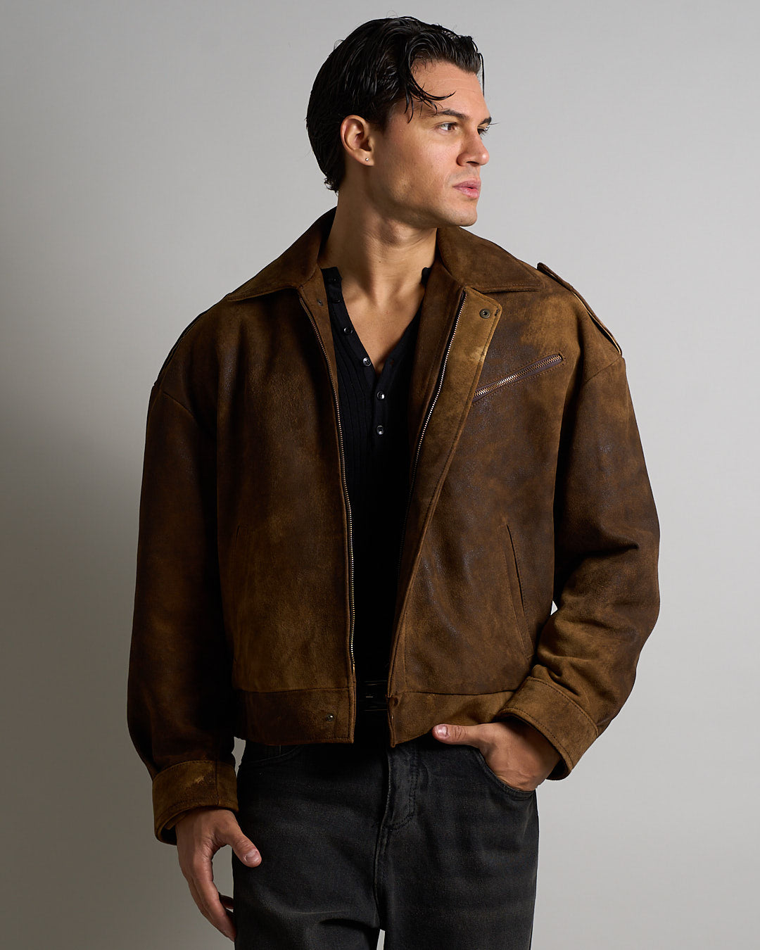 Bomber Over in pelle Sfarinato