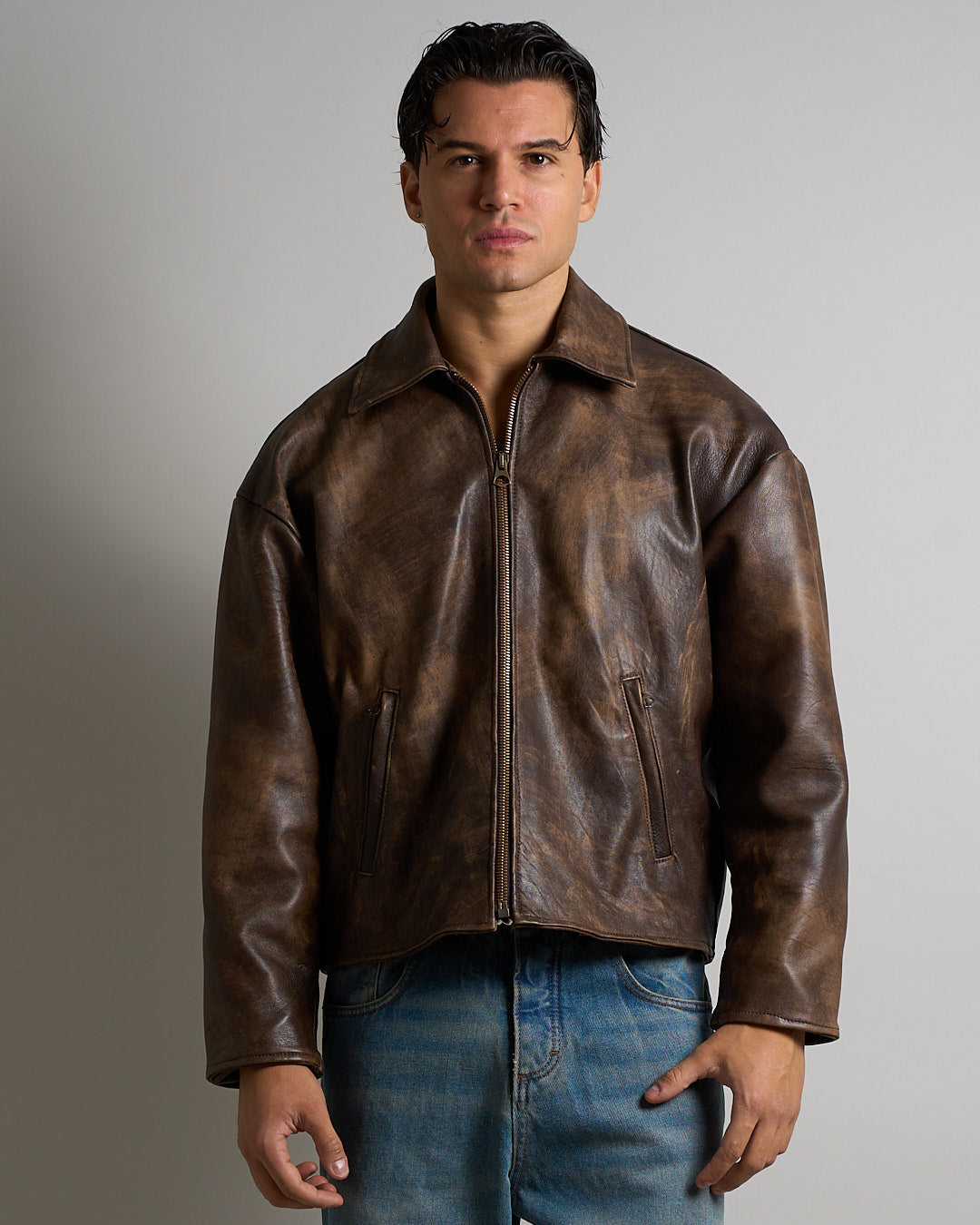 Giacca in pelle vissuta