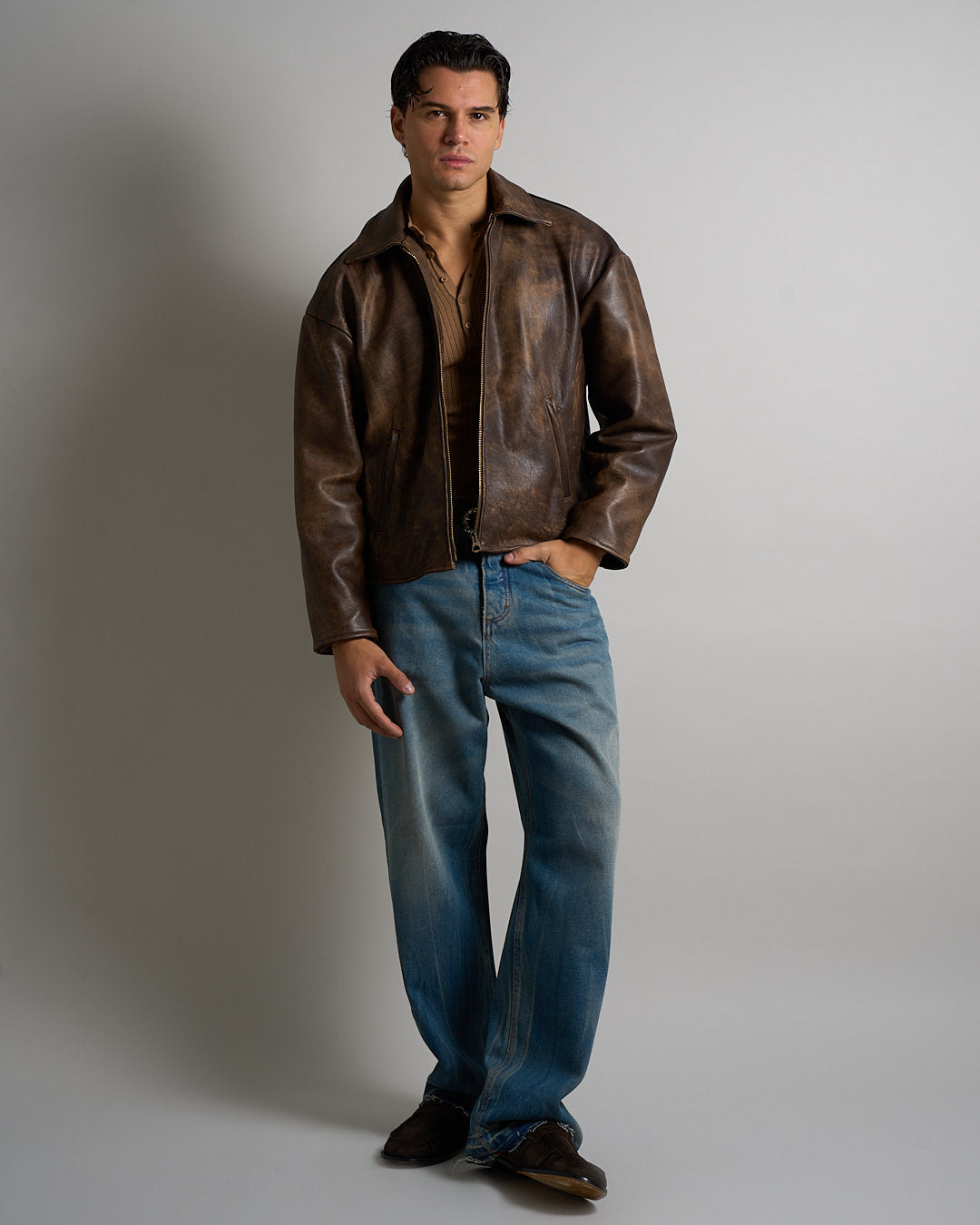 Giacca in pelle vissuta