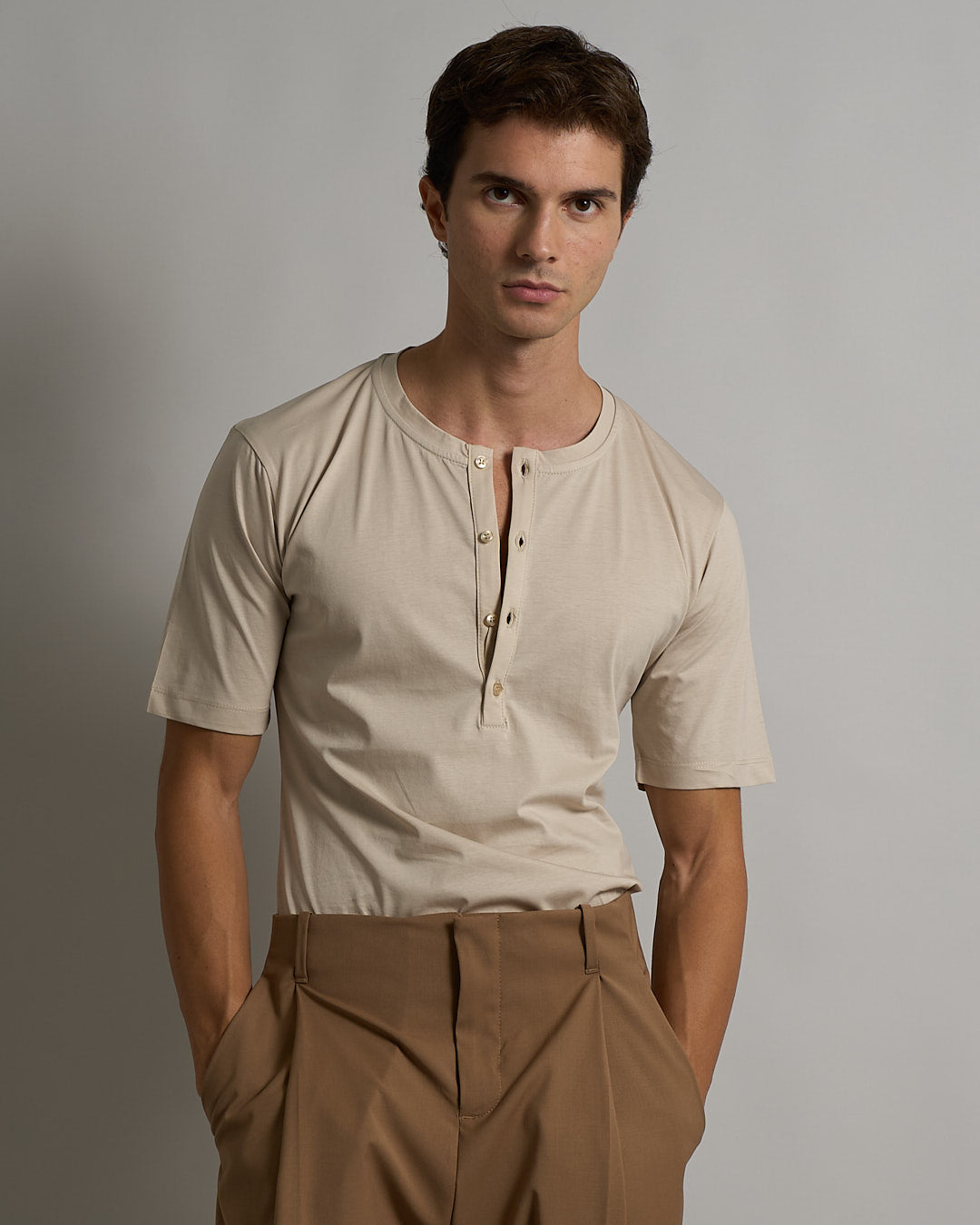 T-shirt Serafino Effetto Seta Mezza Manica