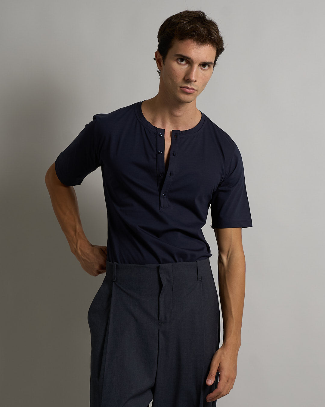 T-shirt Serafino Effetto Seta Mezza Manica