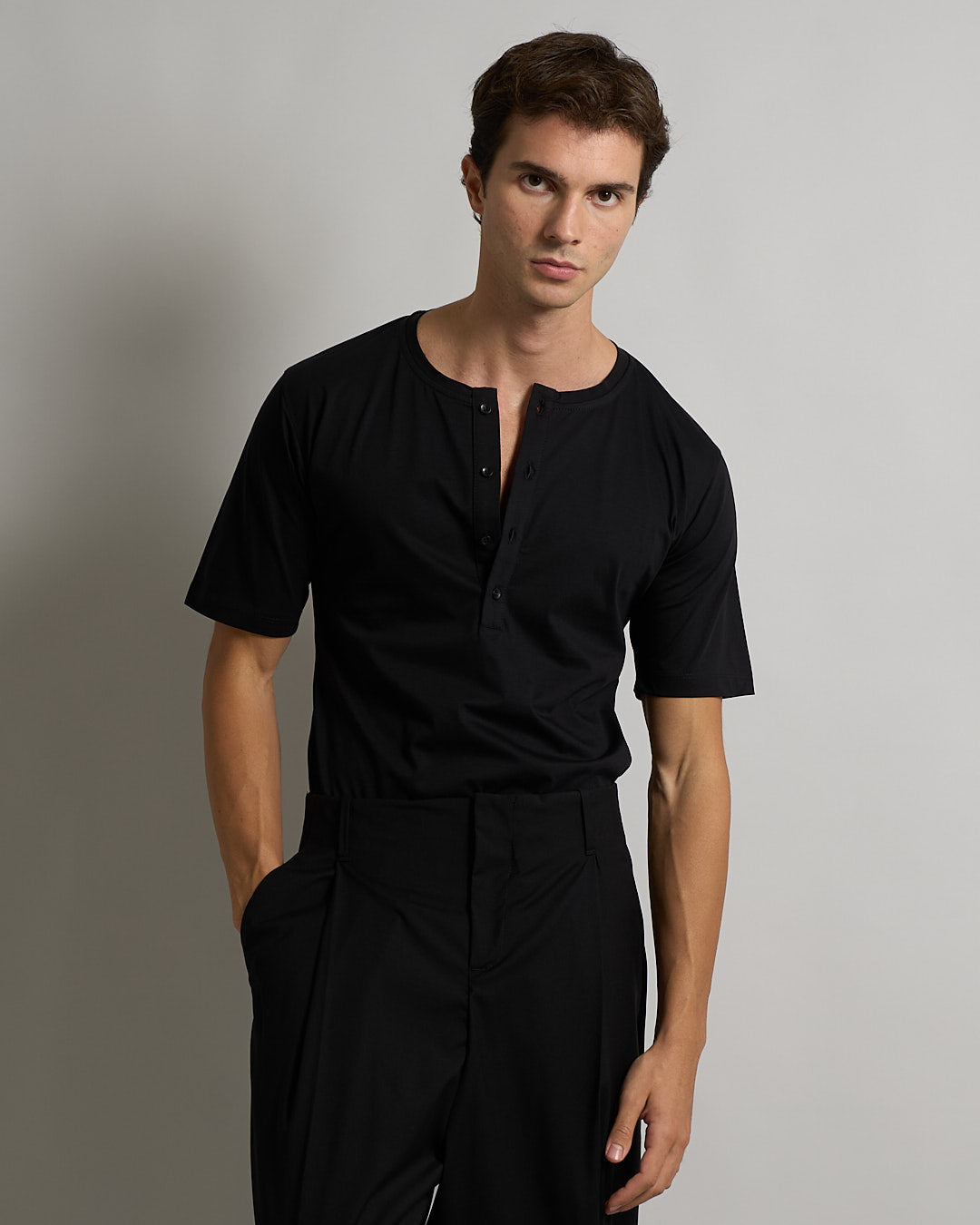 T-shirt Serafino Effetto Seta Mezza Manica