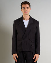 Giacca Cropped doppiopetto Gessata Nera