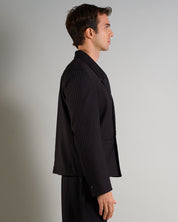 Giacca Cropped doppiopetto Gessata Nera