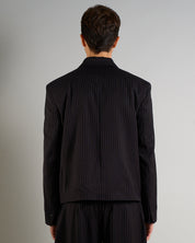 Giacca Cropped doppiopetto Gessata Nera