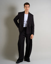 Giacca Cropped doppiopetto Gessata Nera