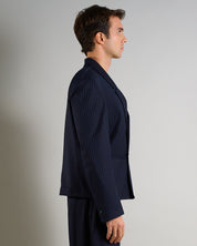 Giacca Cropped doppiopetto Gessata Blu