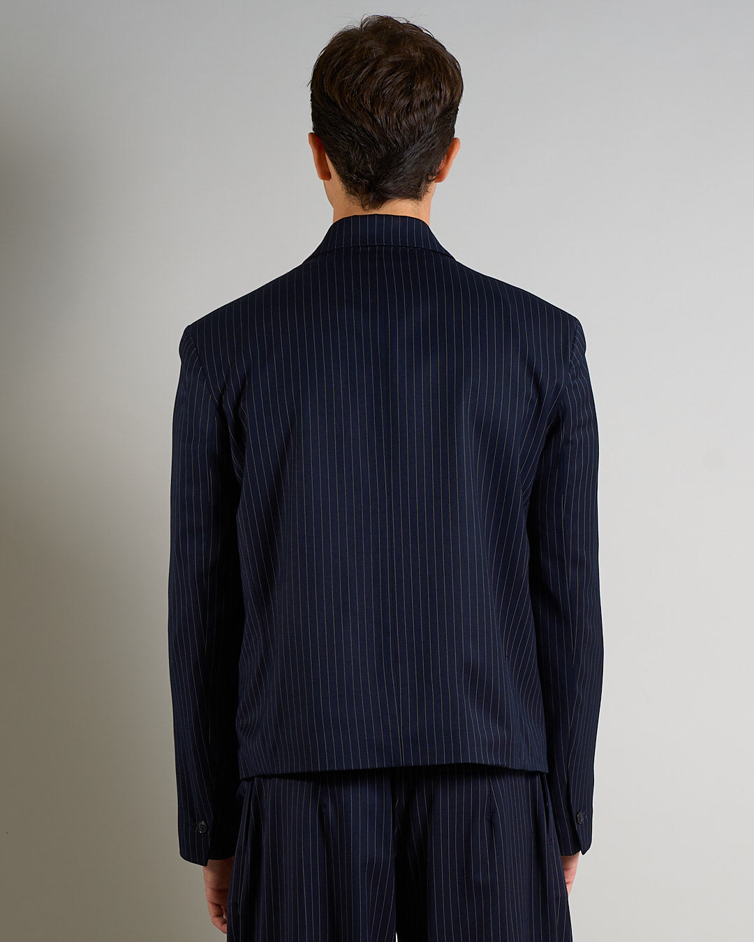 Giacca Cropped doppiopetto Gessata Blu