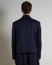 Giacca Cropped doppiopetto Gessata Blu