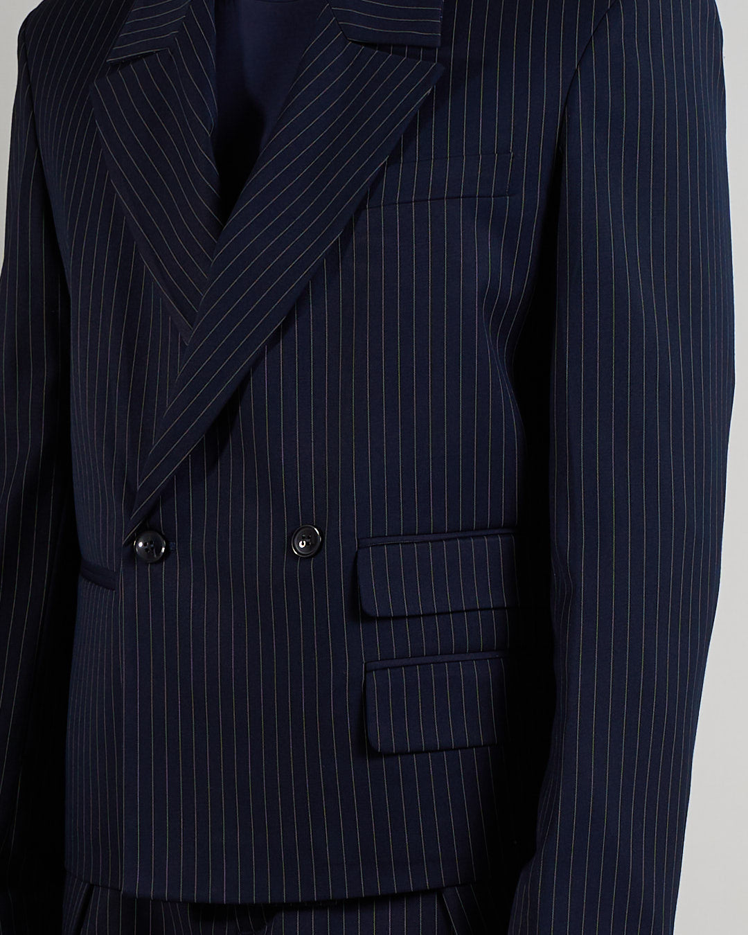 Giacca Cropped doppiopetto Gessata Blu