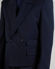 Giacca Cropped doppiopetto Gessata Blu