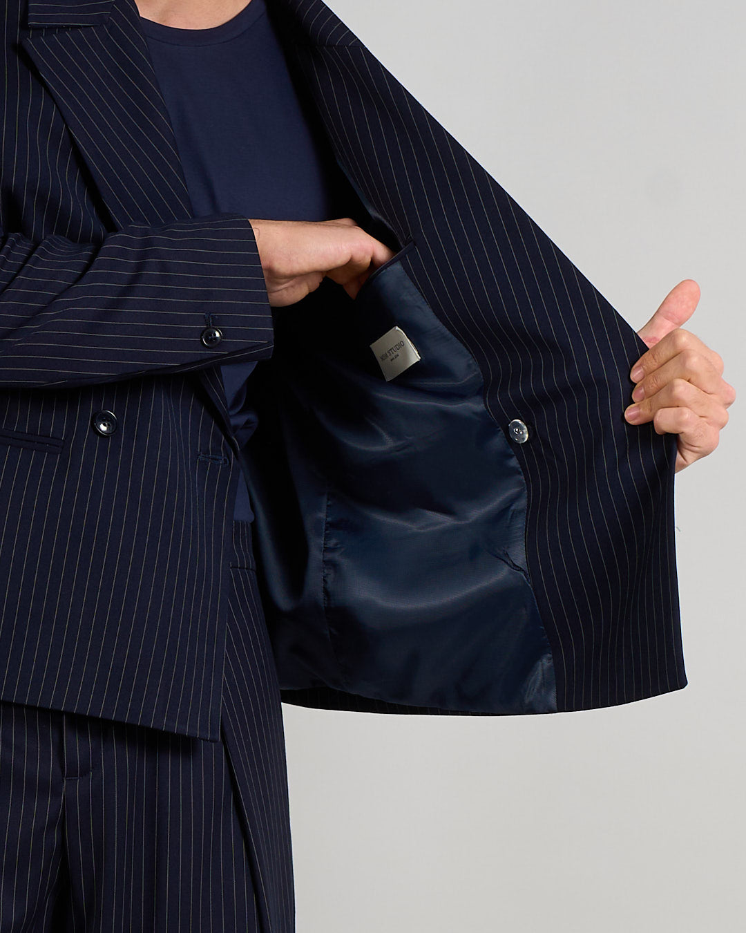 Giacca Cropped doppiopetto Gessata Blu