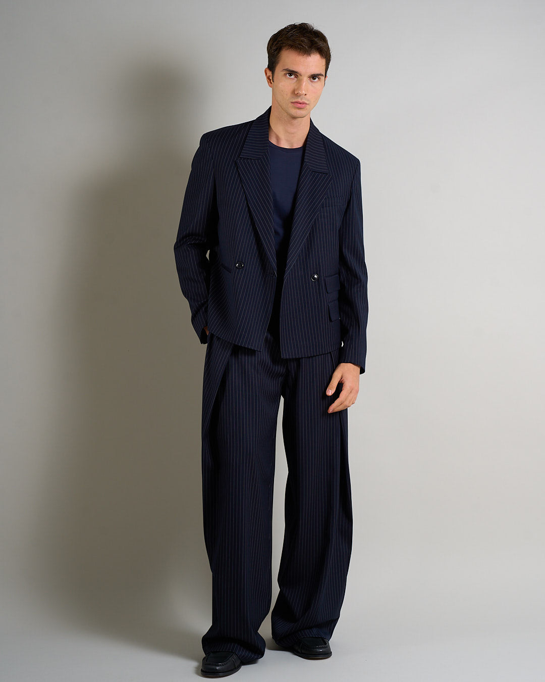 Giacca Cropped doppiopetto Gessata Blu