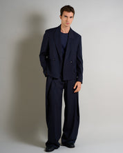 Giacca Cropped doppiopetto Gessata Blu