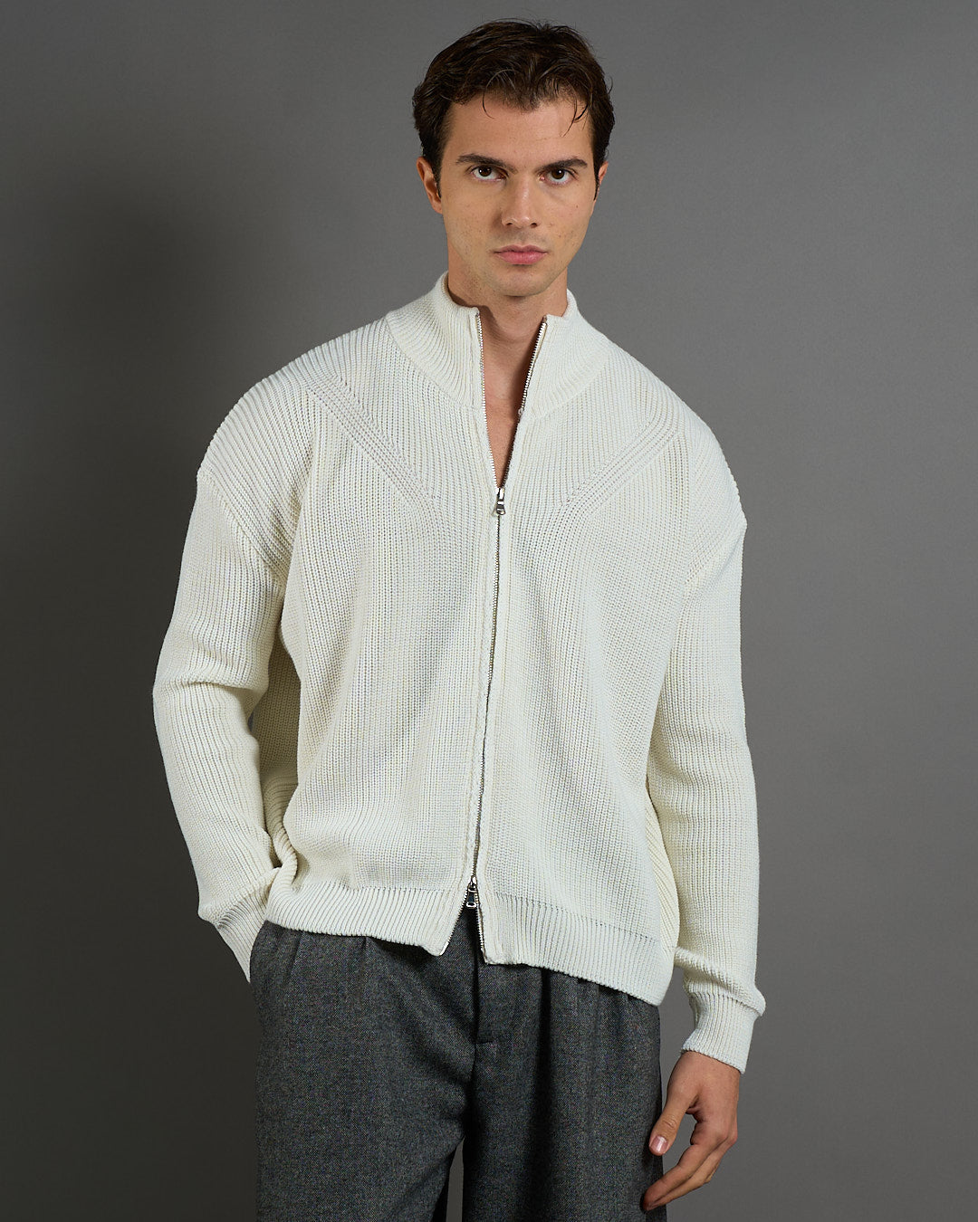 Cardigan in maglia con zip in lana merinos Limited Edition