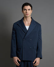 Giacca Sartoriale Doppiopetto Blu Gessata