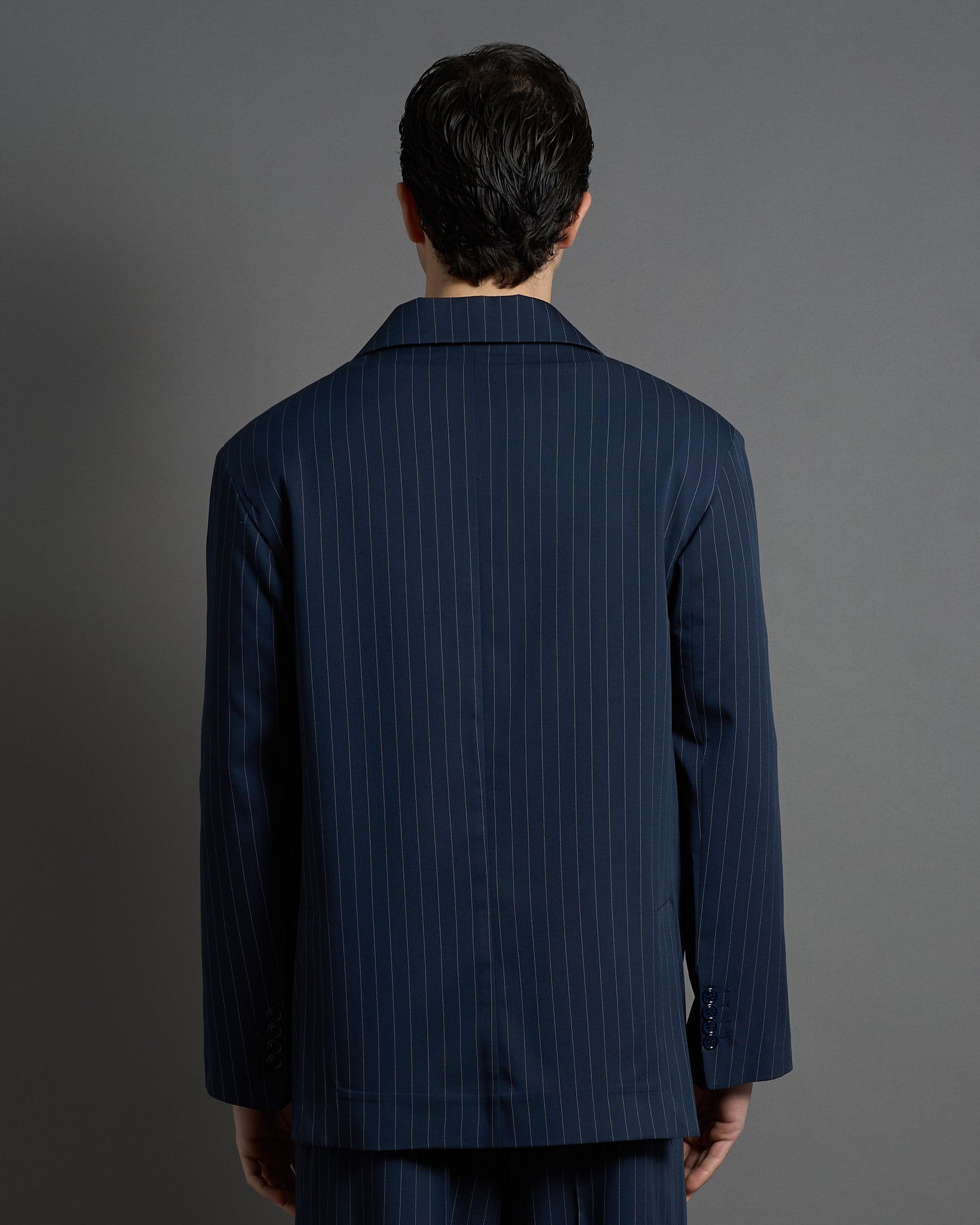 Giacca Sartoriale Doppiopetto Blu Gessata