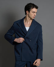 Giacca Sartoriale Doppiopetto Blu Gessata