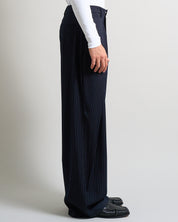 Pantalone Wide Fit con pieghe gessato blu