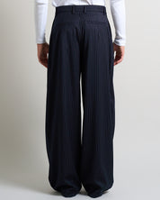 Pantalone Wide Fit con pieghe gessato blu