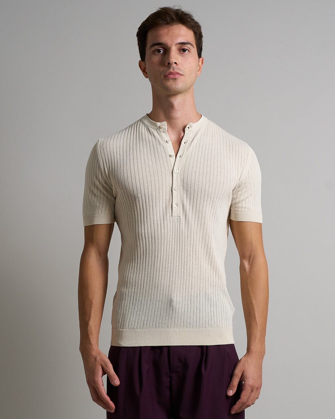 Msm Studio T-shirt Serafino in ribbed half sleeve