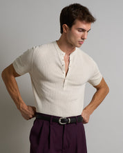 Msm Studio T-shirt Serafino in ribbed half sleeve