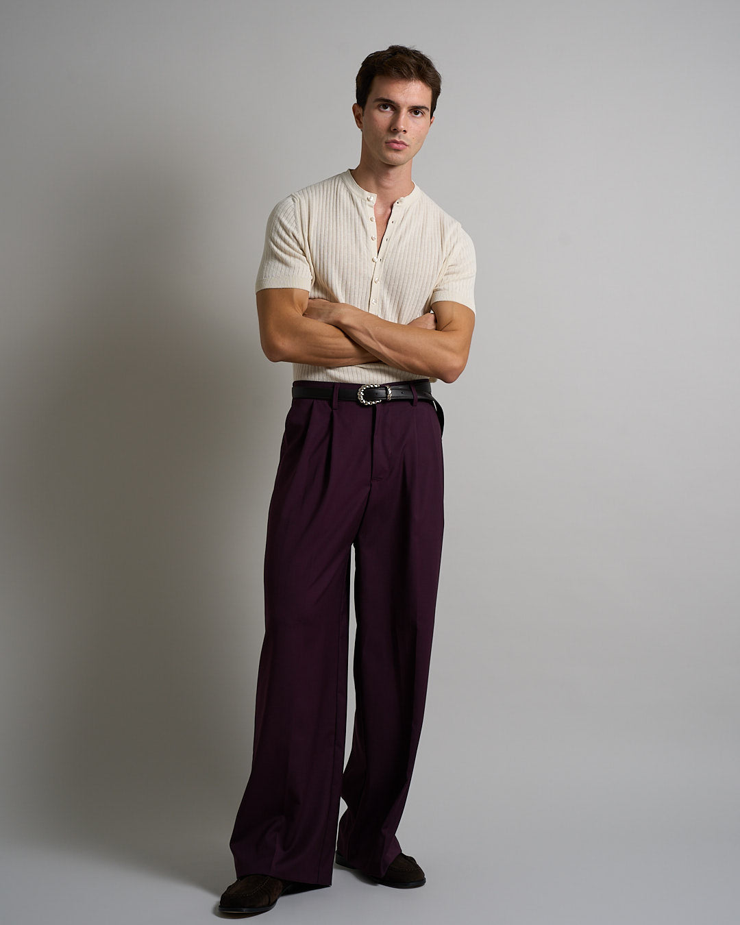 Msm Studio T-shirt Serafino in ribbed half sleeve