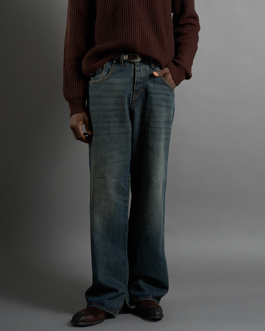 Denim Baggy fit con spacco doppio stone used con pietra sporcato