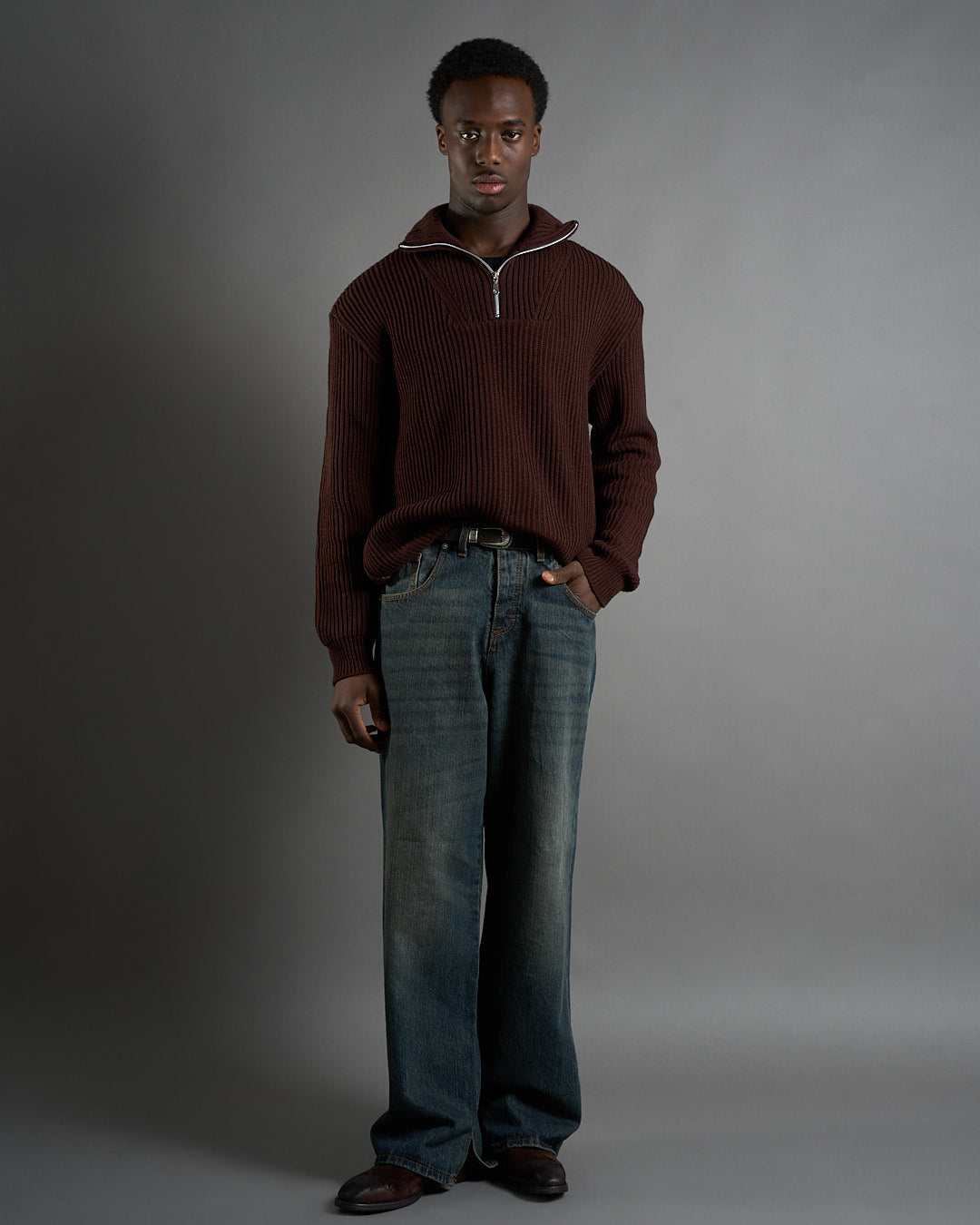 Jeans Baggy fit con spacco doppio stone used con pietra sporcato