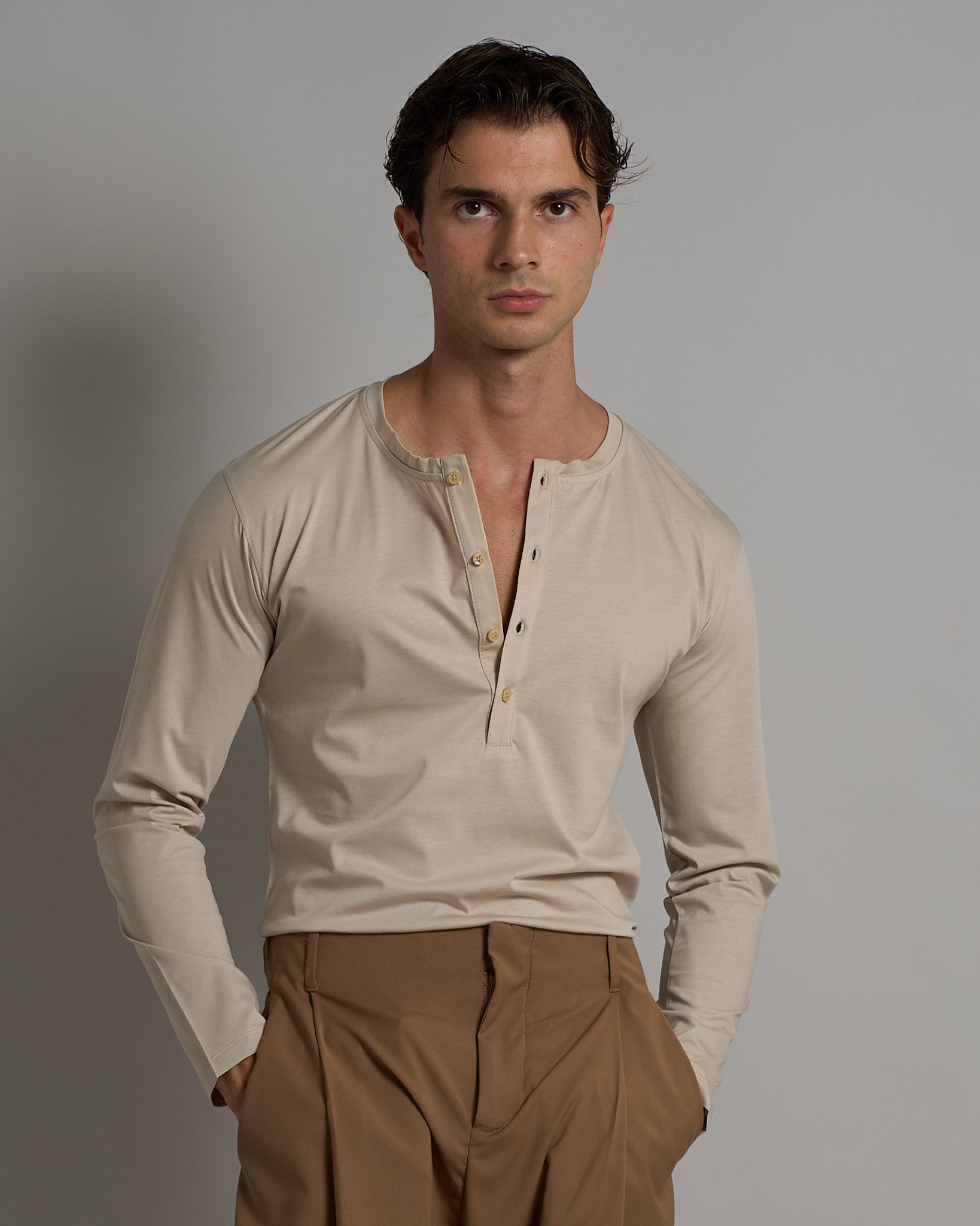 T-shirt Serafino Effetto Seta manica lunga