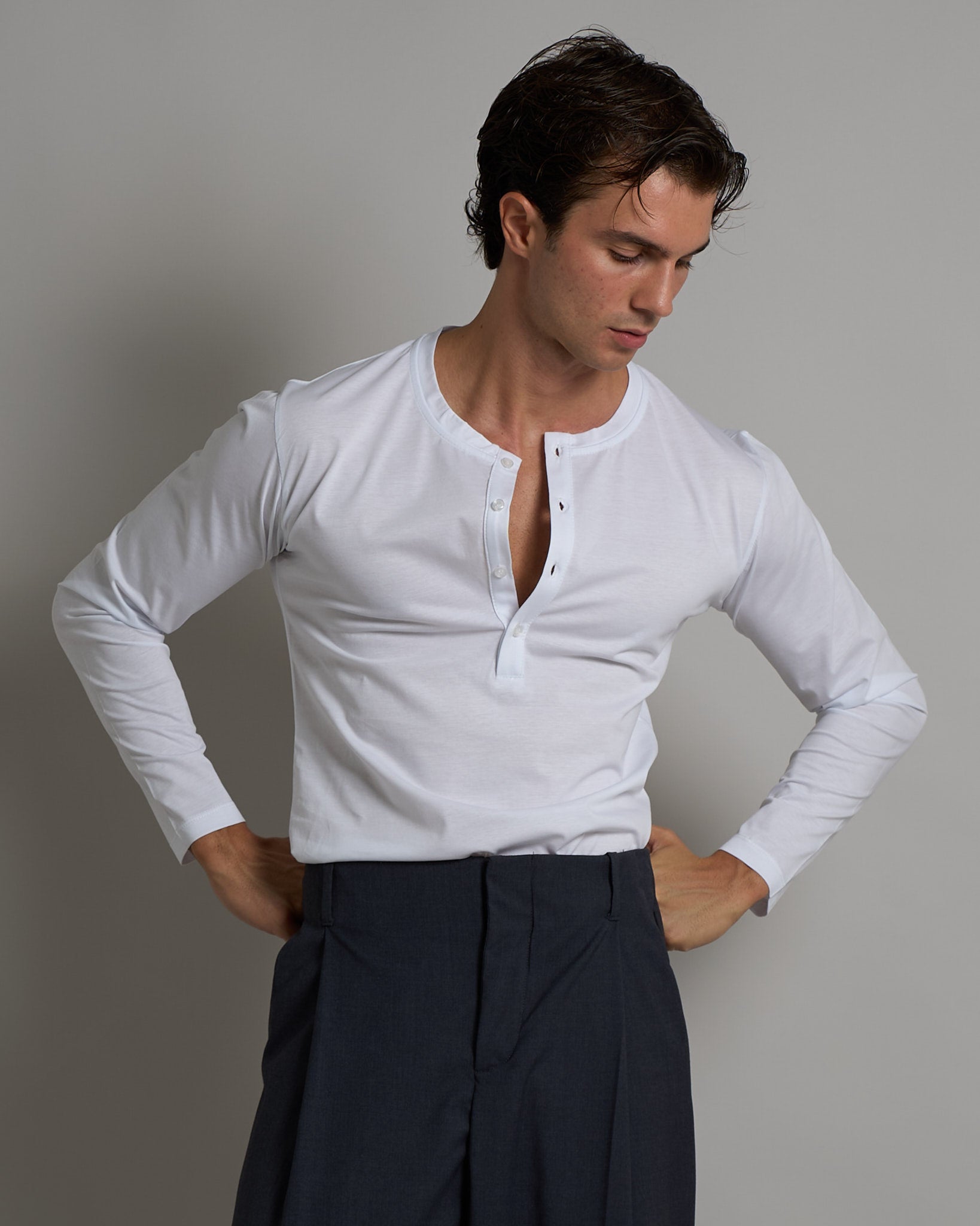 T-shirt Serafino Effetto Seta manica lunga