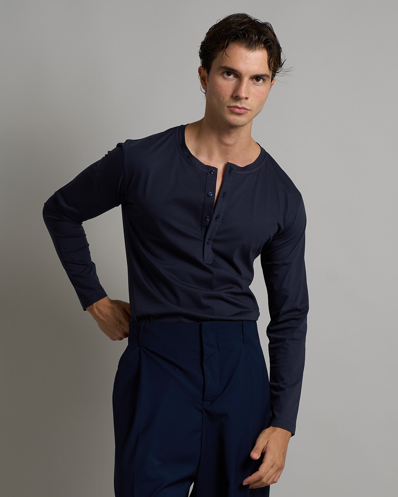 T-shirt Serafino Effetto Seta manica lunga