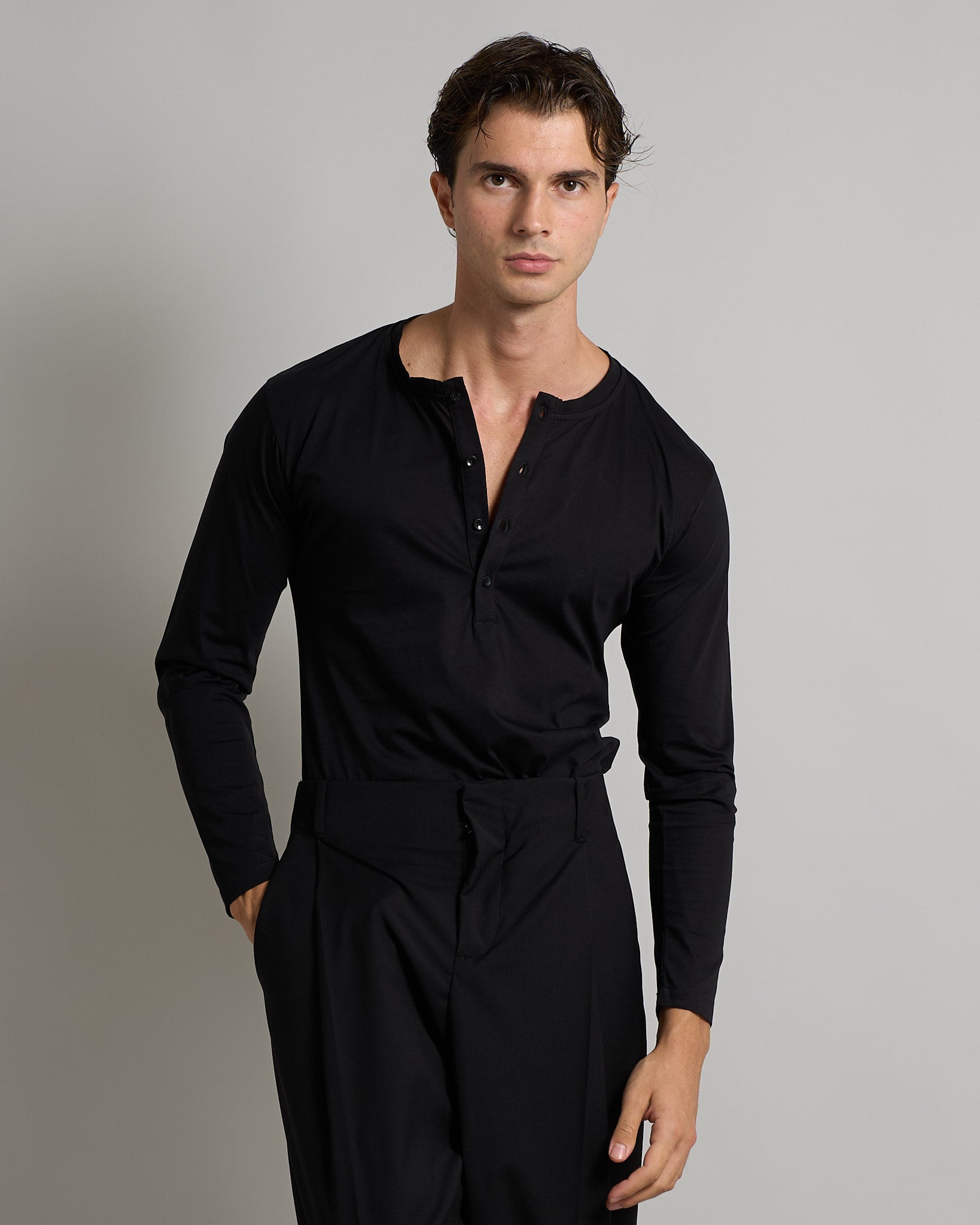 T-shirt Serafino Effetto Seta manica lunga