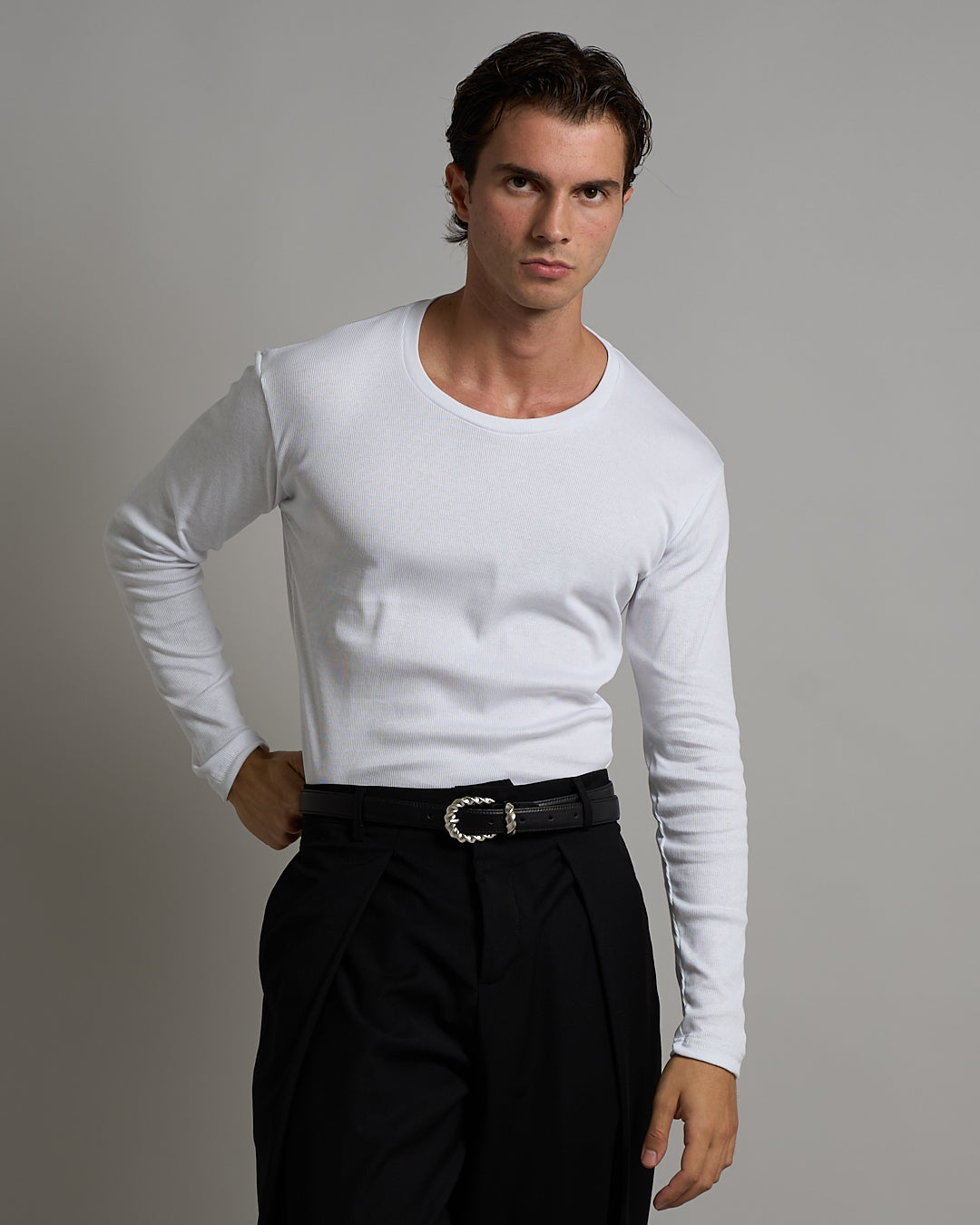 T-shirt Girocollo in costina longsleeve