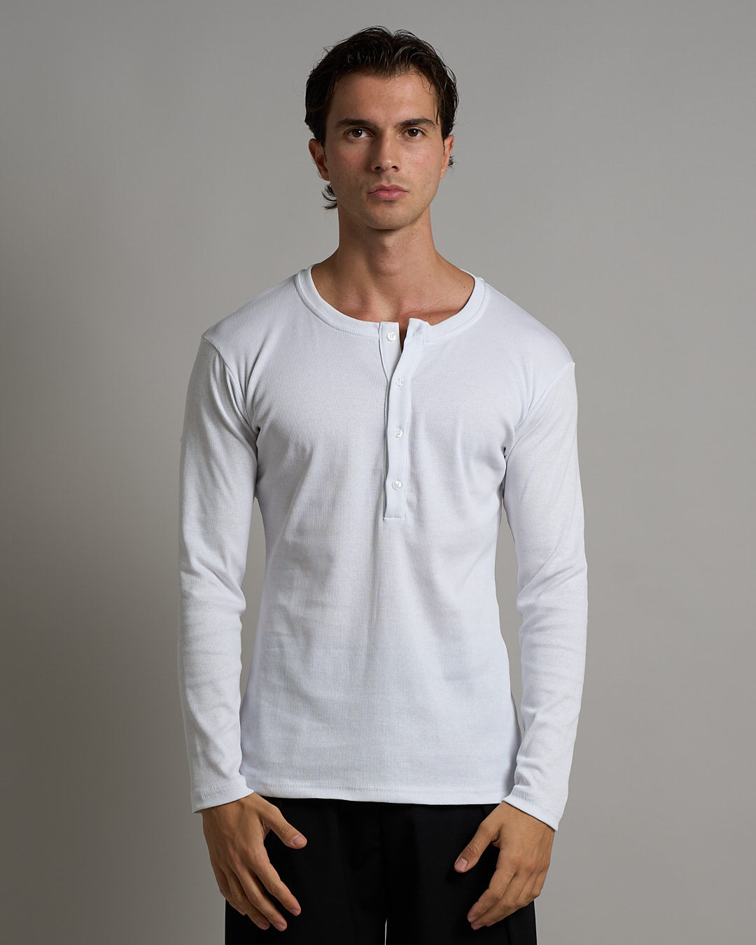 T-shirt Serafino in costina longsleeve